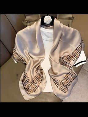Silky Beige & Brown Patterned Scarf